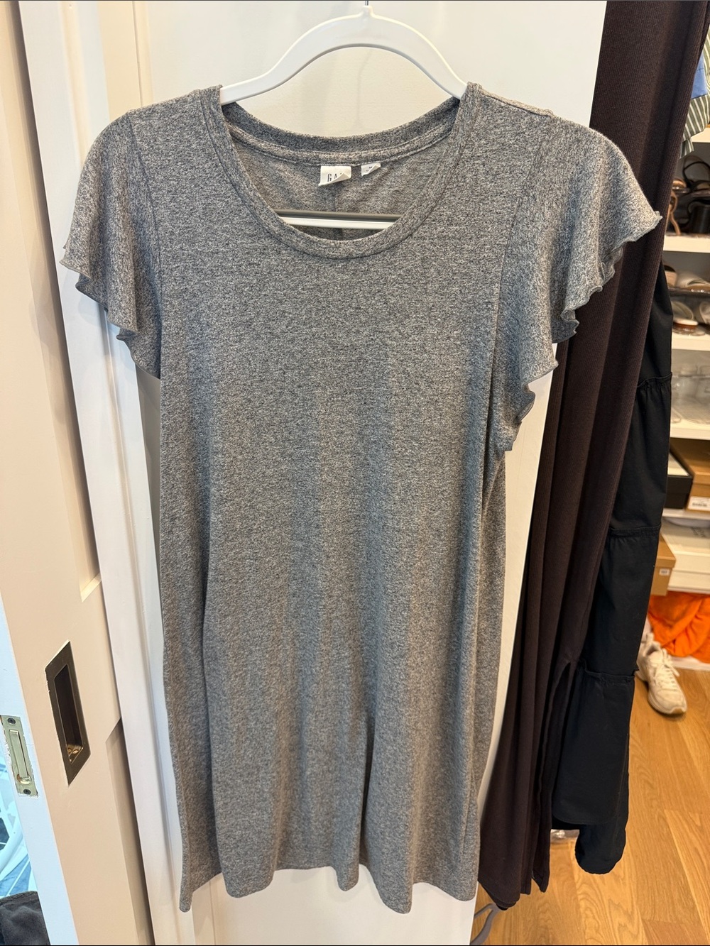 GAP Heather Gray Flutter Sleeve Mini Dress
